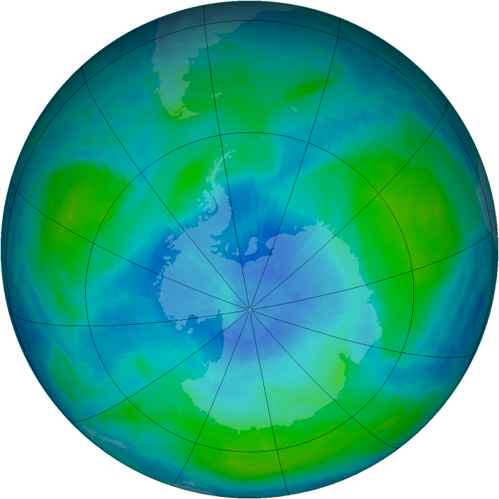 Antarctic ozone map for 21 February 1991